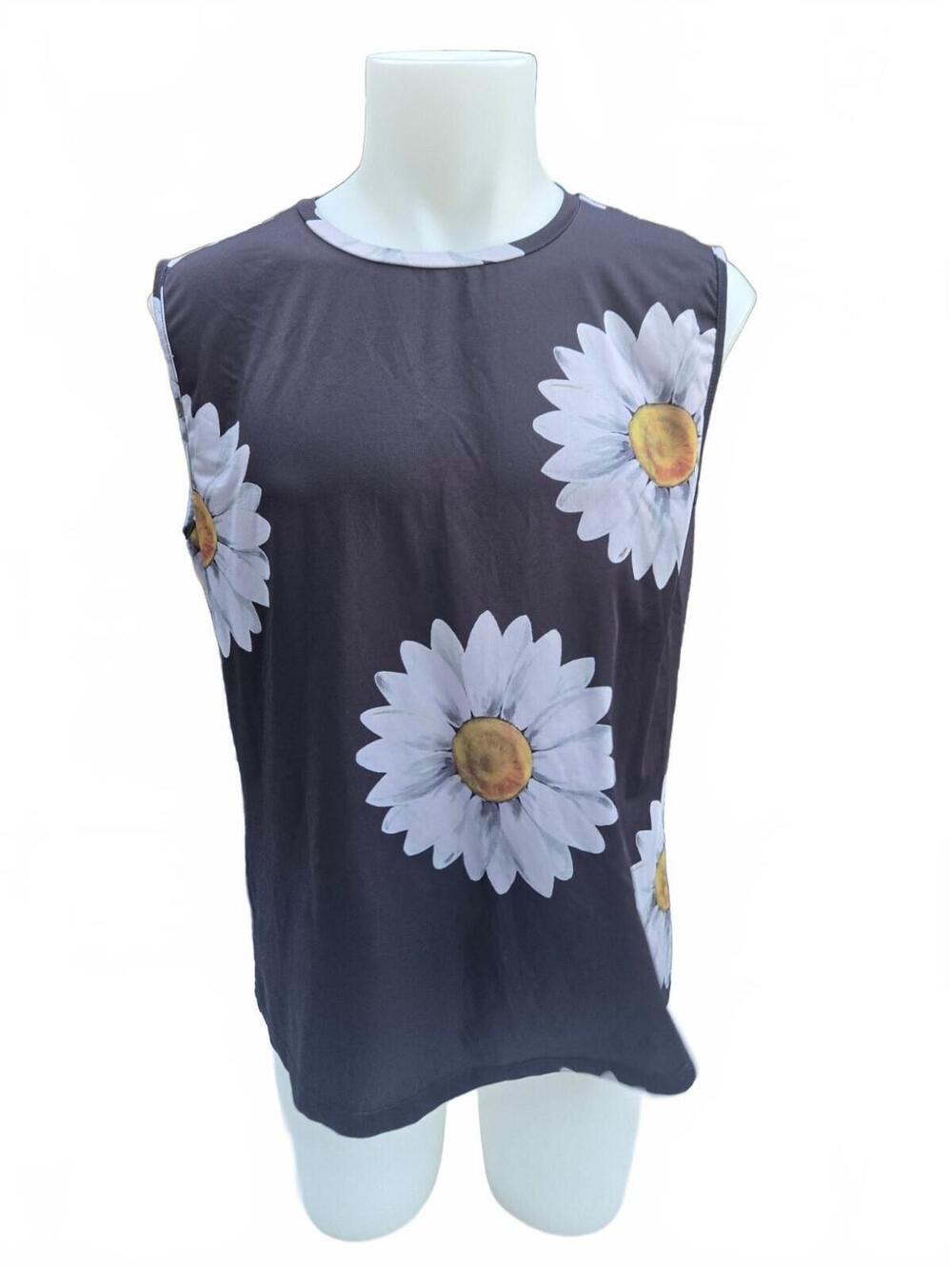 Mislook 3XL Women’s Black Daisy Floral Sleeveless Y2K 90s Indie Summer Blouse